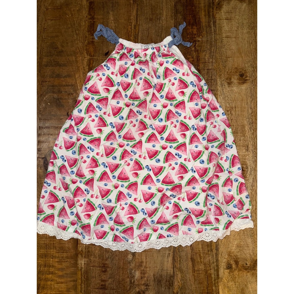 Crown & Ivy Kids Girls Watermelon Fruit Print Dress Eyelet Lace Hem Size 6